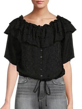 Zadig & Voltaire Tease Jac Leo Silk Off Shoulder Top in Black Size M